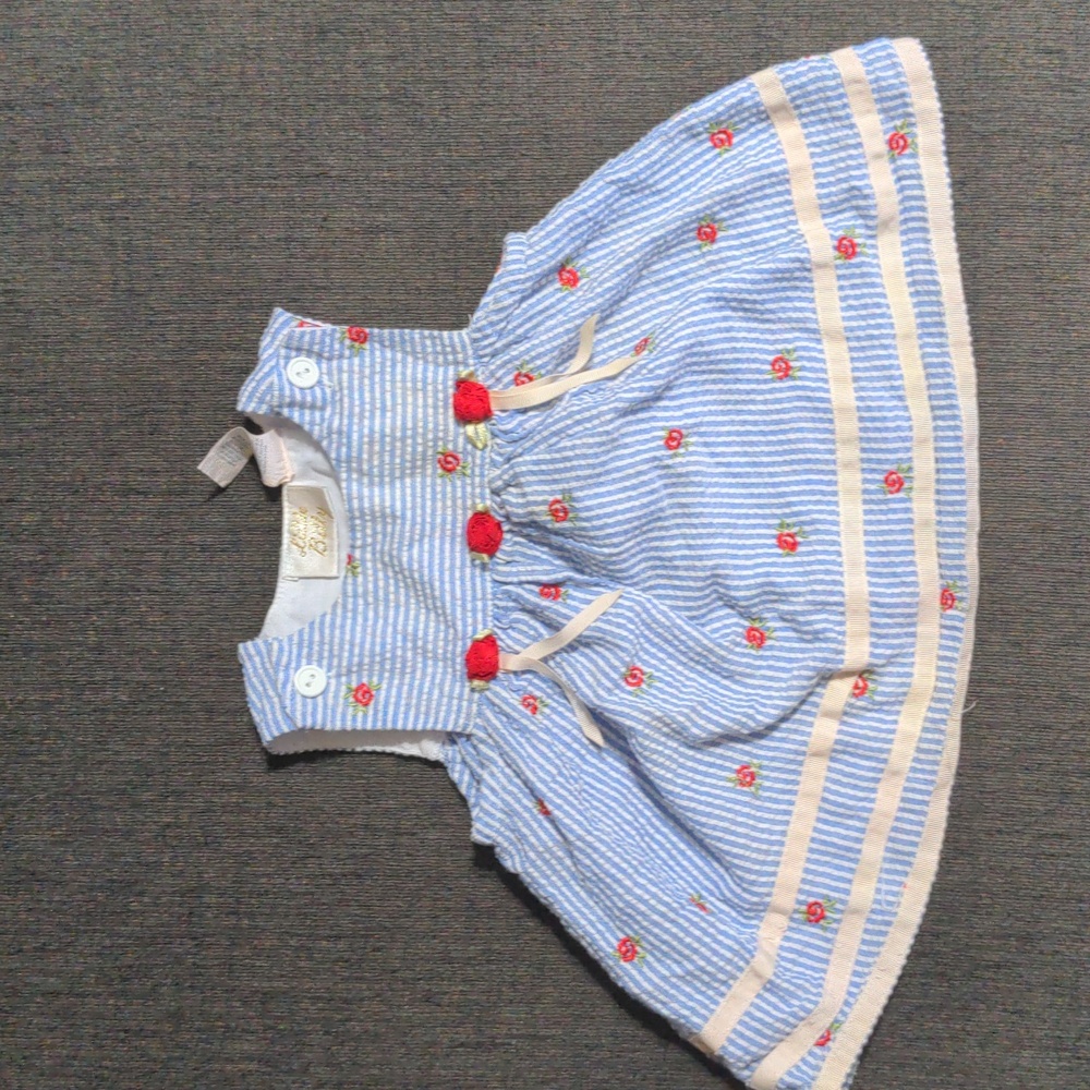 Blue striped dress with rose details